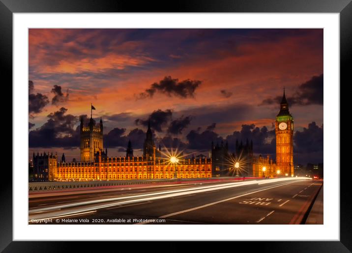 Nightly view from London Westminster  Framed Mounted Print by Melanie Viola