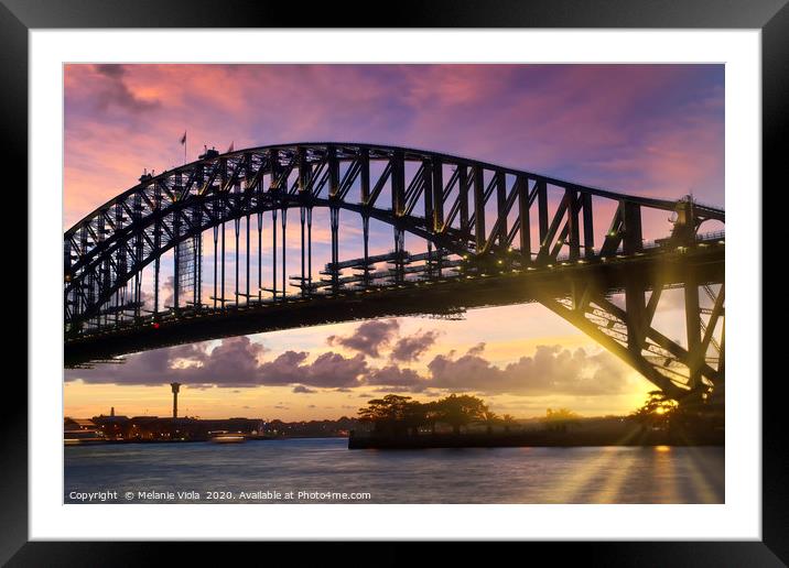 Sydney Harbor Bridge at sunset Framed Mounted Print by Melanie Viola