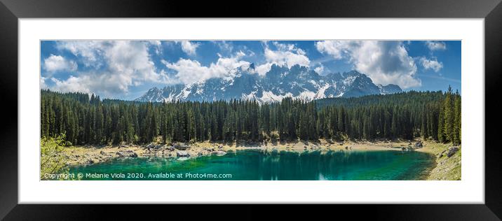 LAKE CAREZZA and mountain range | Panoramic Framed Mounted Print by Melanie Viola
