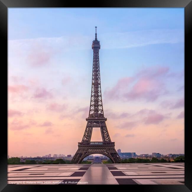 Eiffel Tower Sunrise Framed Print by Melanie Viola