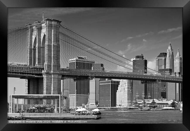 MANHATTAN SKYLINE & BROOKLYN BRIDGE Monochrome Framed Print by Melanie Viola