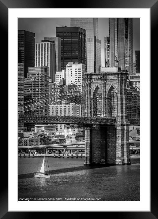 NEW YORK CITY Brooklyn Bridge & Lower Manhattan | monochrome Framed Mounted Print by Melanie Viola