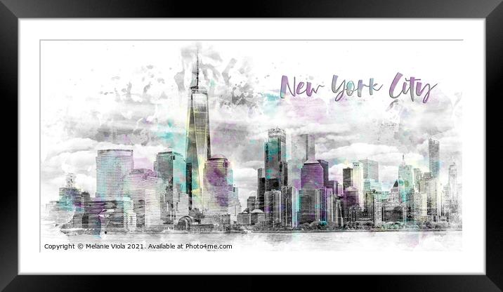 Modern Art NYC Manhattan Skyline | jazzy watercolor splashes Framed Mounted Print by Melanie Viola