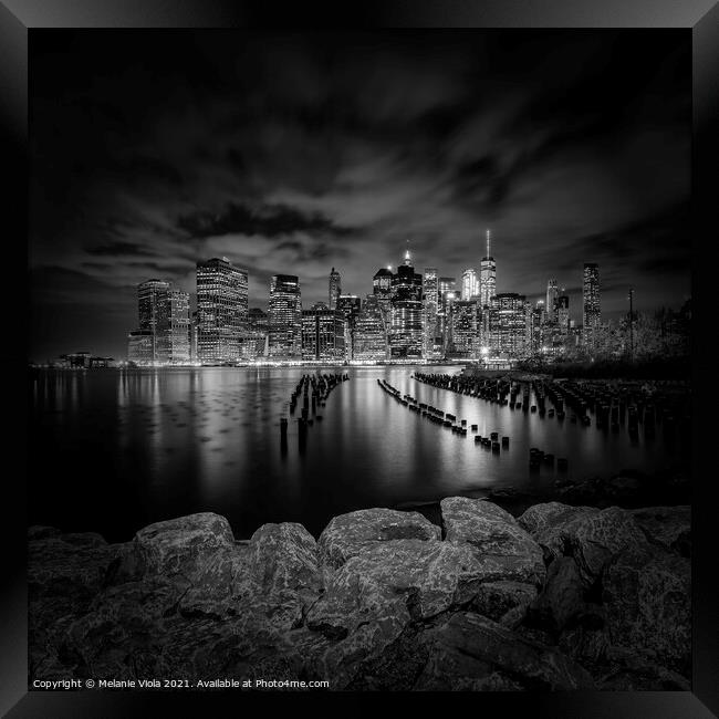 MANHATTAN SKYLINE Evening Atmosphere in New York City | Monochrome Framed Print by Melanie Viola
