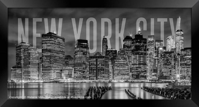 NEW YORK CITY Skyline | Monochrome Panorama Framed Print by Melanie Viola