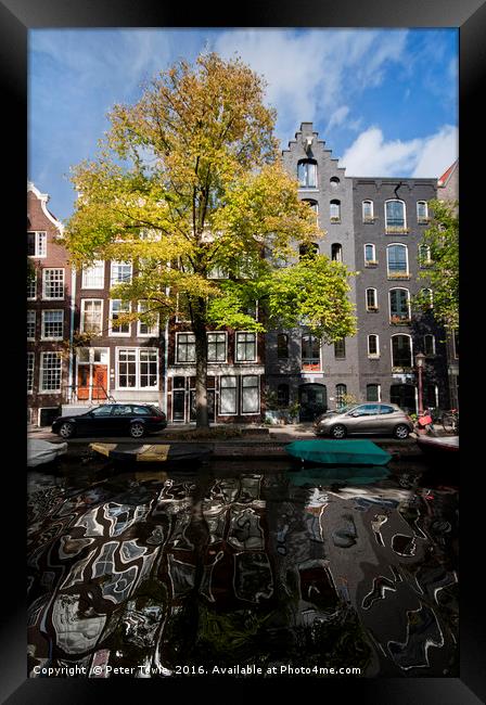 Amsterdam architectural reflections. Framed Print by Peter Towle