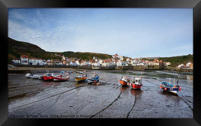 Low tide, Staithes Framed Print by Peter Towle