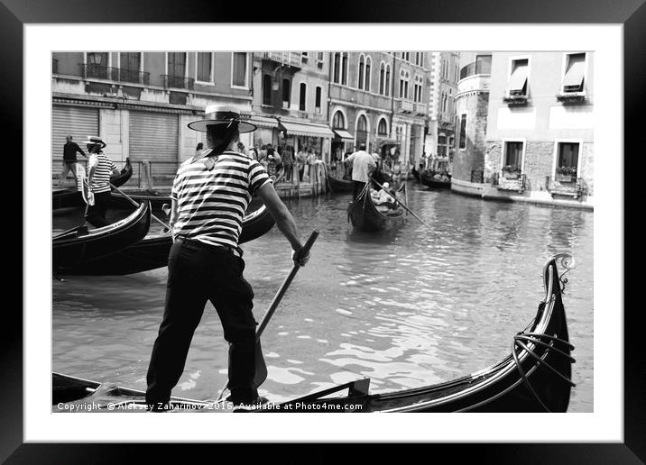 A gondola boatman in Venice Framed Mounted Print by Aleksey Zaharinov