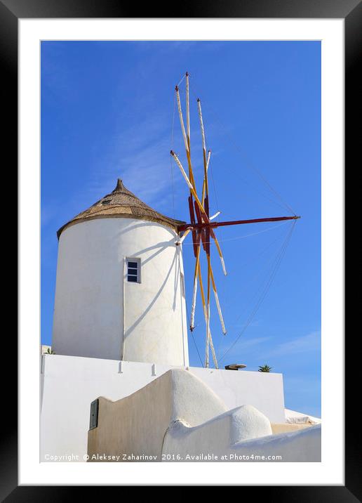 A windmill in Santorini island, Greece Framed Mounted Print by Aleksey Zaharinov