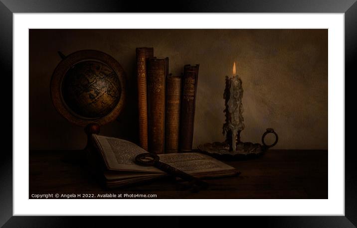 Candlelight Reading Framed Mounted Print by Angela H