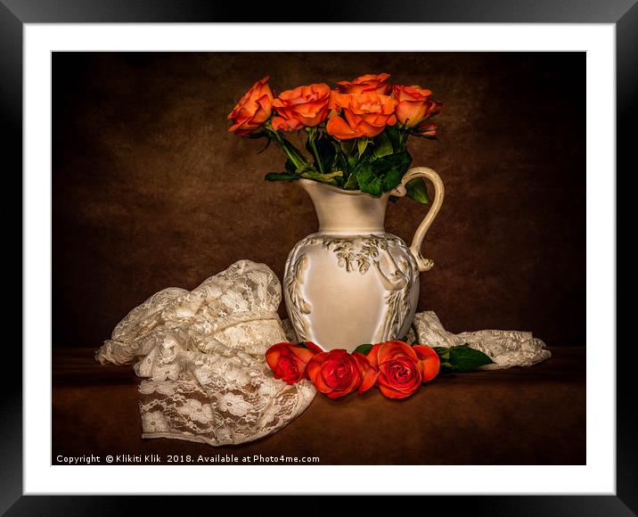 Lace and Roses Framed Mounted Print by Angela H