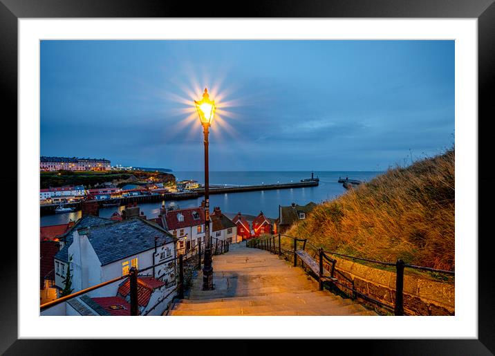 Blue hour at Whitby Harbour  Framed Mounted Print by Michael Brookes