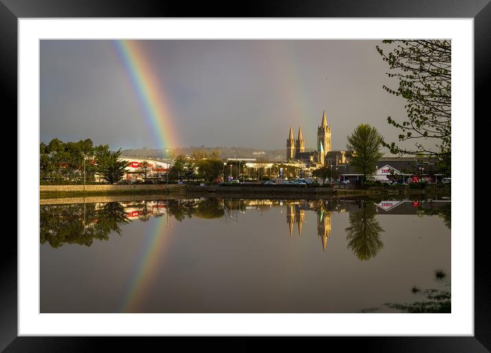 Rainbow and cathedral reflections Framed Mounted Print by Michael Brookes