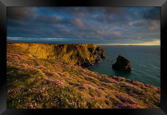 Iconic Bedruthan Steps Framed Print by Michael Brookes