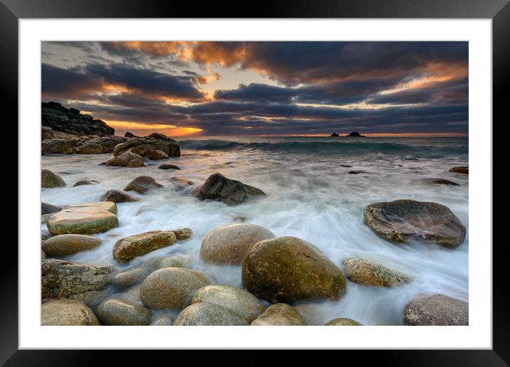 Return of the tide Porth Nanven Framed Mounted Print by Michael Brookes