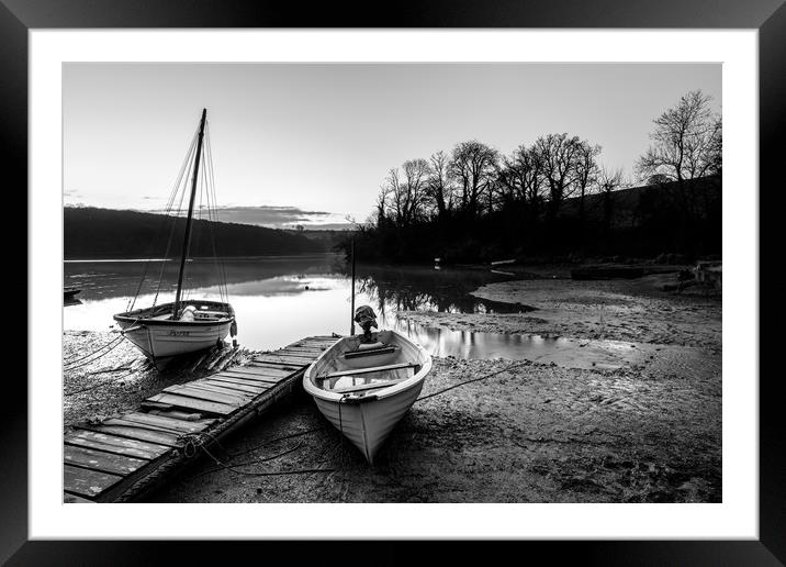 Saint Clement moorings at low tide in monochrome Framed Mounted Print by Michael Brookes