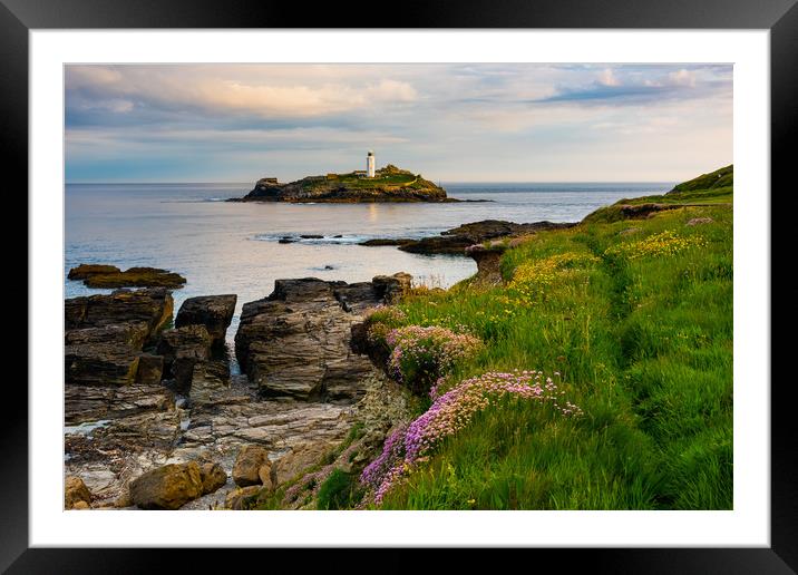 Godrevy lighthouse at dawn II Framed Mounted Print by Michael Brookes
