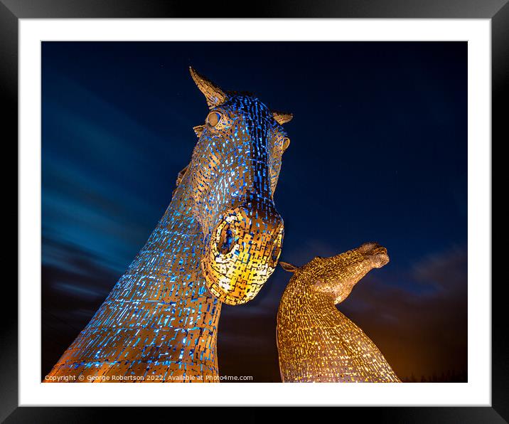 The Kelpies at night Framed Mounted Print by George Robertson