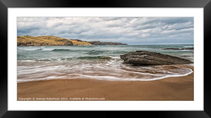 Waves on beach at Strathy Bay Framed Mounted Print by George Robertson