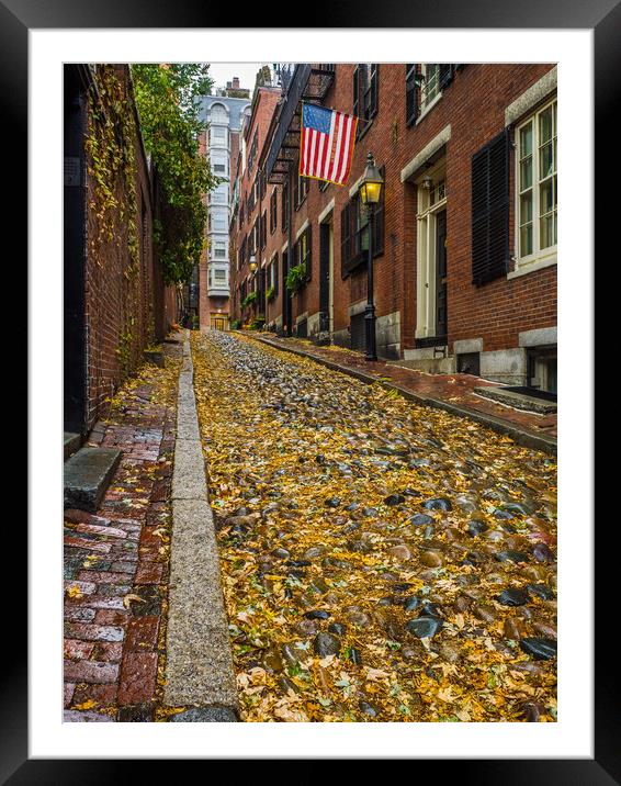 The Fall on Acorn Street ,Boston Framed Mounted Print by George Robertson