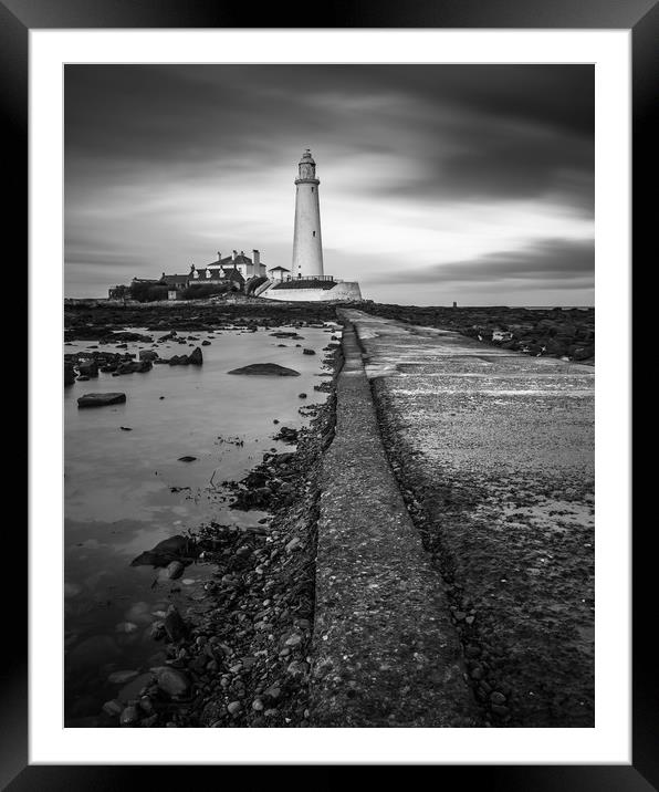 St Marys Lighthouse on the Northumbrian coastline Framed Mounted Print by George Robertson