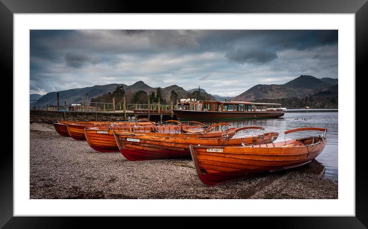 Rowing boats at Derwentwater Framed Mounted Print by George Robertson