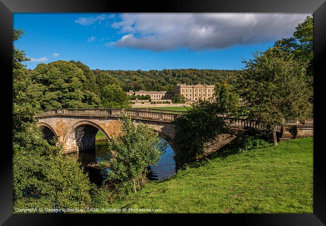 Arched Bridge over the River Derwent at Chatsworth Framed Print by George Robertson