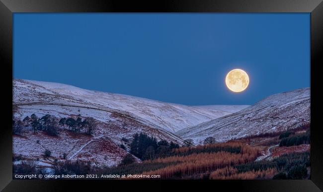 Moon setting over the Campsie Fells in Winter Framed Print by George Robertson