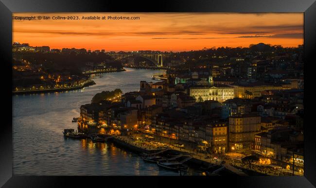 Ribeira on the Douro River at Sunset Framed Print by Ian Collins