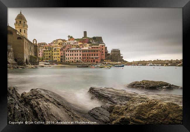 Cloudy Day in Vernazza, Italy Framed Print by Ian Collins