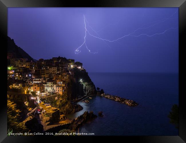 Lightning Storm Over Manarola II, Italy Framed Print by Ian Collins