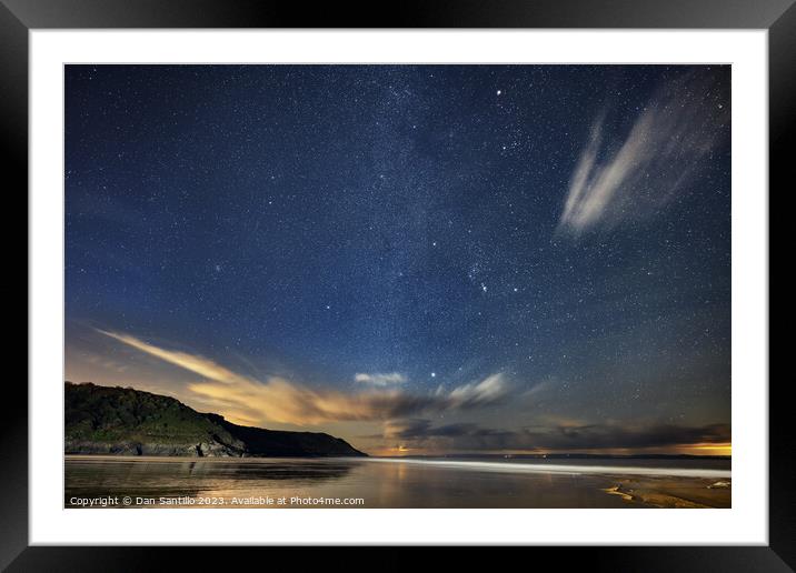 Caswell Bay on Gower in Wales at Night Framed Mounted Print by Dan Santillo