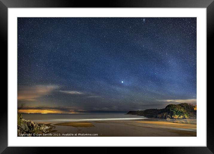 Caswell Bay on Gower in Wales at Night Framed Mounted Print by Dan Santillo