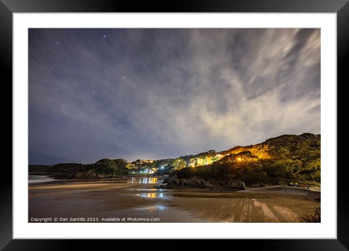 Outdoor Caswell Bay on Gower in Wales at Night Framed Mounted Print by Dan Santillo