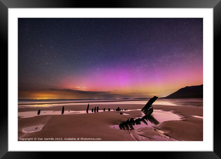 Northern Lights over Rhossili Bay, Gower Framed Mounted Print by Dan Santillo