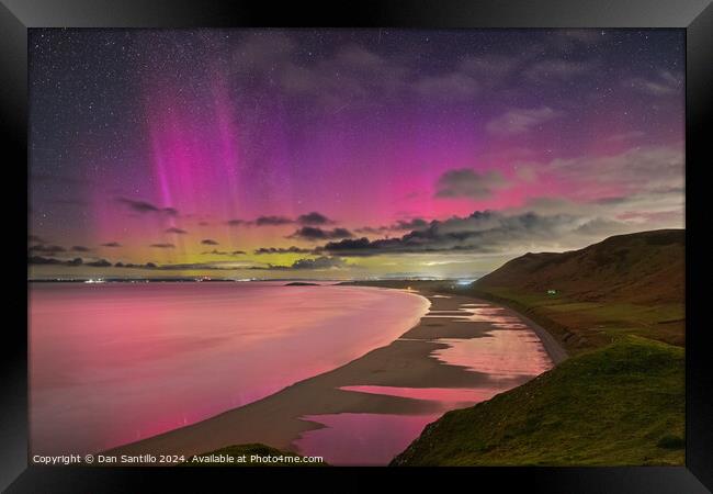 Aurora Borealis at Rhossili Bay, Gower, Wales Framed Print by Dan Santillo