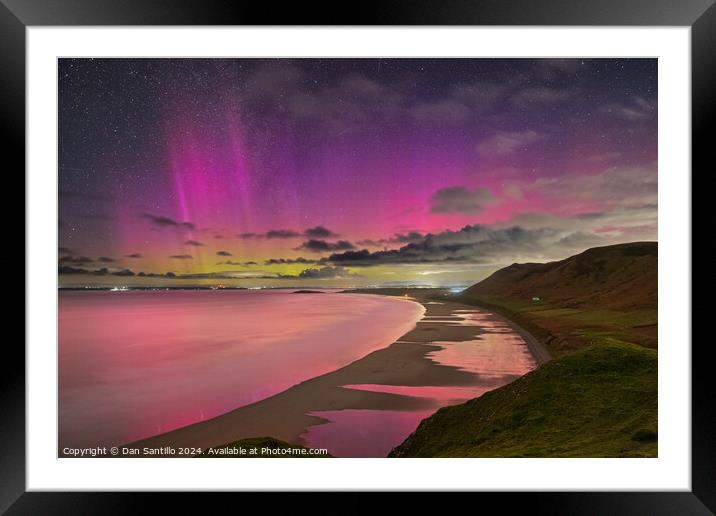 Aurora Borealis at Rhossili Bay, Gower, Wales Framed Mounted Print by Dan Santillo