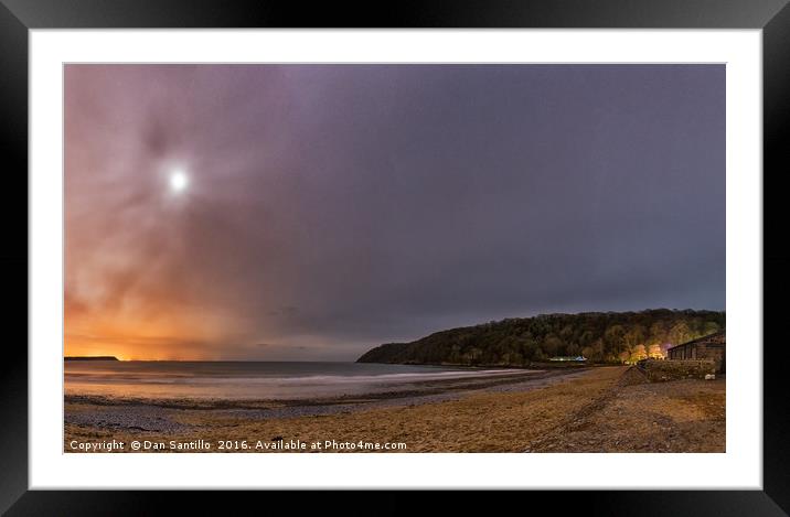 Oxwich Bay with the Moon, Gower Framed Mounted Print by Dan Santillo