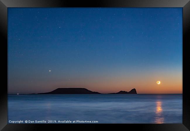 Worms Head with the Moon Setting Framed Print by Dan Santillo