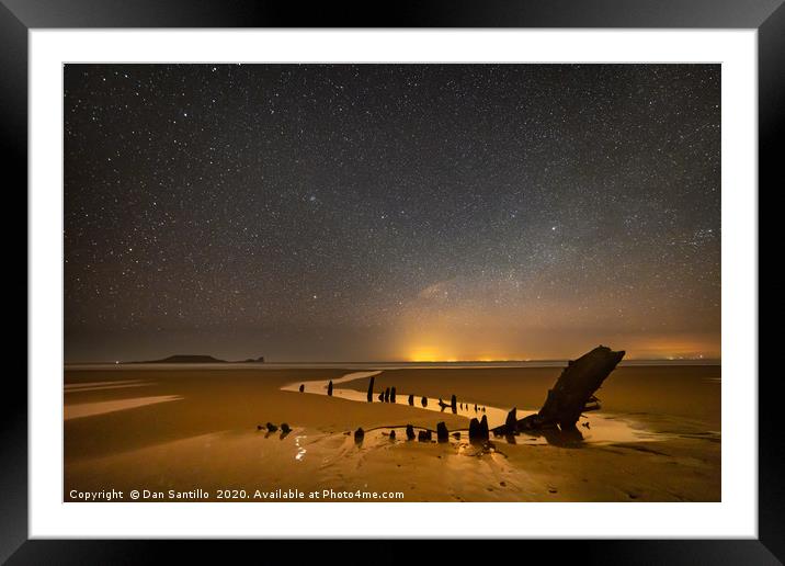 Helvetia Wreck and Worms Head at Night Framed Mounted Print by Dan Santillo