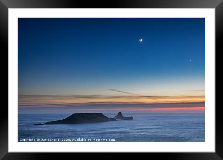 The Moon over Worms Head, Rhossili Bay Framed Mounted Print by Dan Santillo