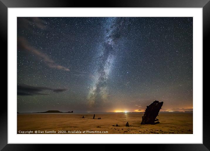The Milky Way over Rhossili Bay Framed Mounted Print by Dan Santillo