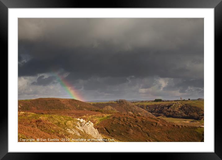 Rainbow at Penmaen Burrows, Gower, Wales Framed Mounted Print by Dan Santillo