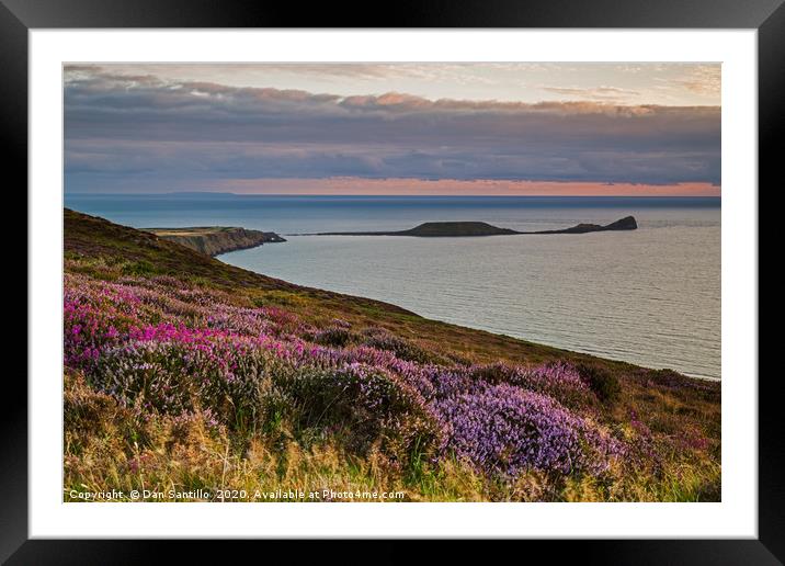 Worms Head and Rhossili Bay from Rhossili Down, Go Framed Mounted Print by Dan Santillo