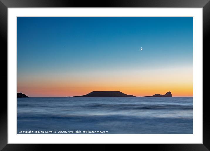 Worms Head, Rhossili Bay with the moon Framed Mounted Print by Dan Santillo