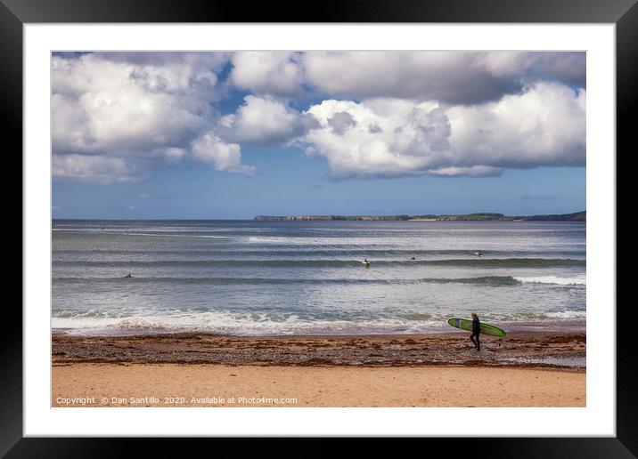 Surfer at Manorbier, Pembrokeshire Framed Mounted Print by Dan Santillo