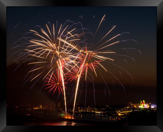 Fireworks in Plymouth Framed Print by Jon Rendle
