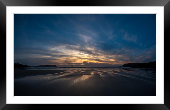 Wet Sand Sunset - Polzeath  Framed Mounted Print by Jon Rendle