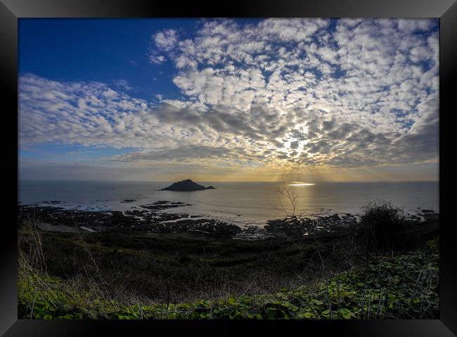 Mewstone Sunset from Wembury Point Framed Print by Jon Rendle