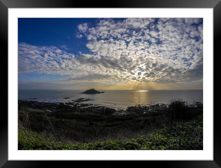 Mewstone Sunset from Wembury Point Framed Mounted Print by Jon Rendle